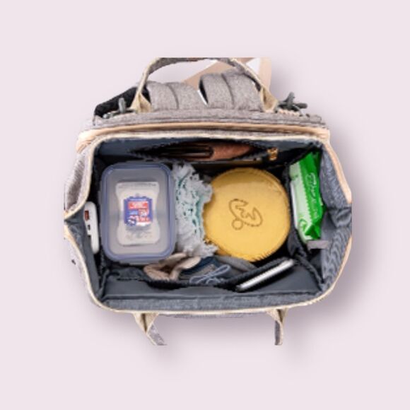 Diaper Bag Backpack with Folding Crib/Changing Station,USB Charge Port in Gray - Picture 6 of 10